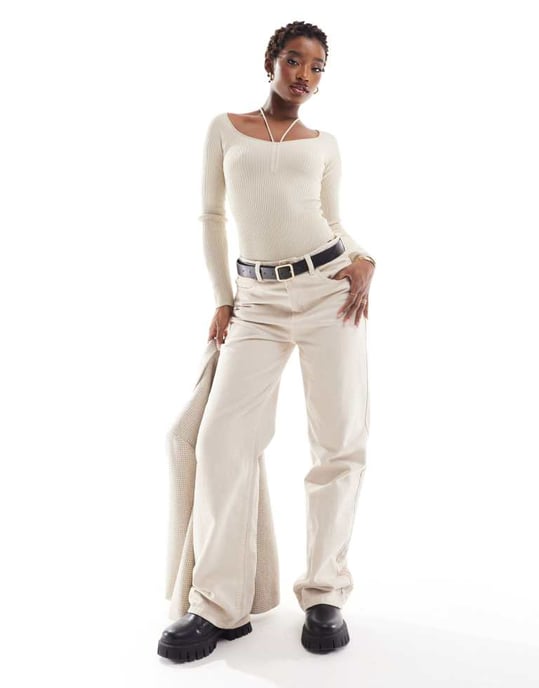 In The Style knyt framtill stickad bodysuit i stenfärg - Image 2