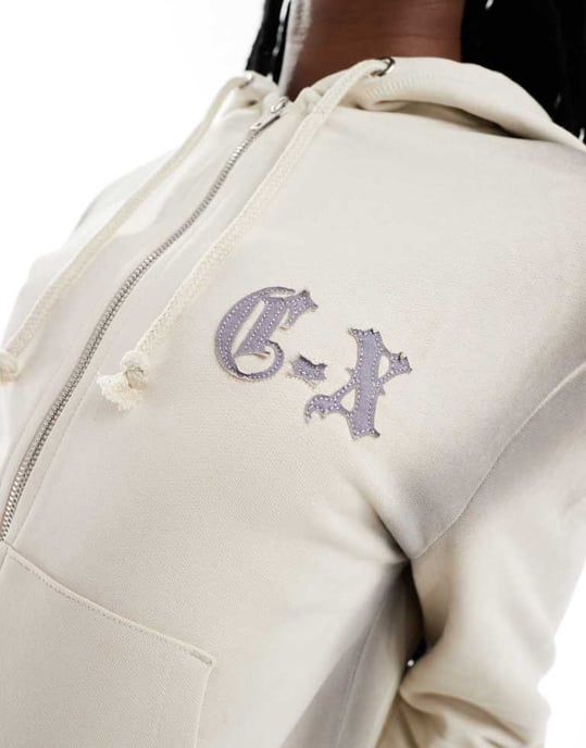 COLLUSION Unisex zip-through hoodie i ombre grå tvätt co-ord - Image 3