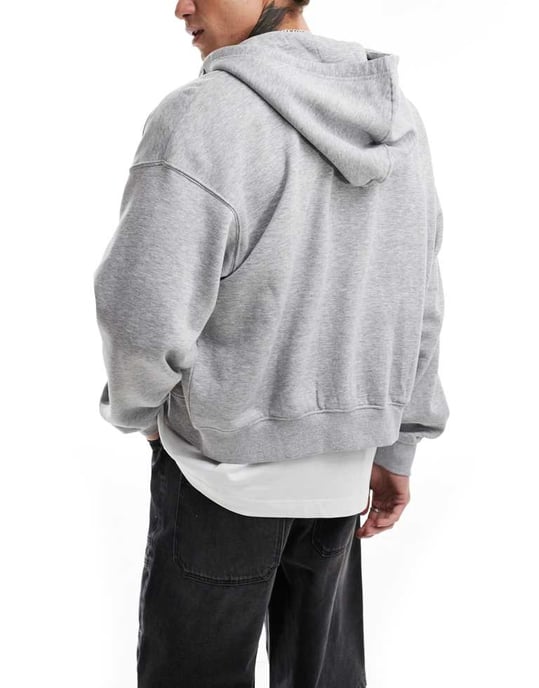Veckodags boxy passform zip genom hoodie i grå melange - Image 2