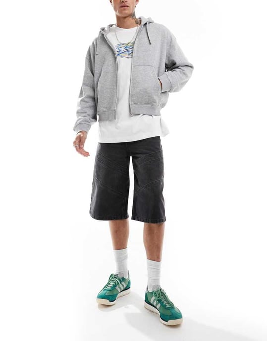 Veckodags boxy passform zip genom hoodie i grå melange - Image 3