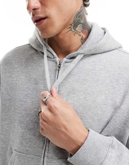 Veckodags boxy passform zip genom hoodie i grå melange - Image 4