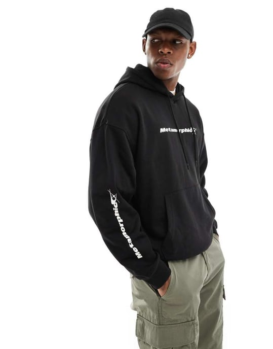 ONLY & SONS oversized hoodie med fjärilstryck i svart - Image 2