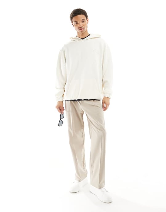 ASOS DESIGN scuba-hoodie med himmelsmotiv i off white - Image 3
