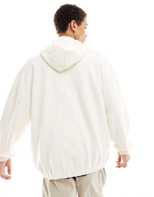 ASOS DESIGN scuba-hoodie med himmelsmotiv i off white - Image 4