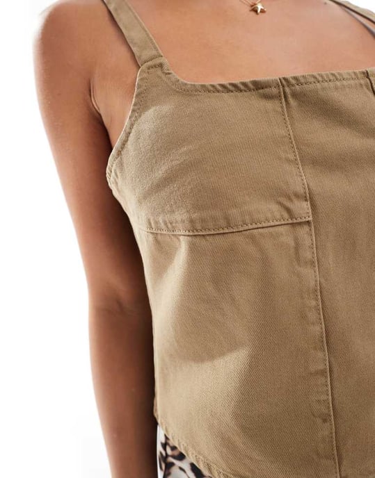 ASOS DESIGN denim seamed corset in sandstorm - Image 2