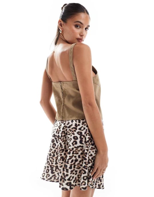 ASOS DESIGN denim seamed corset in sandstorm - Image 3
