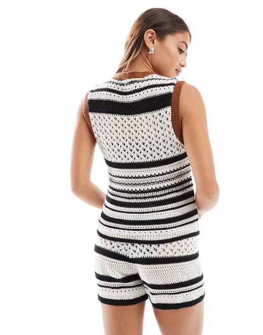 ASOS DESIGN racer topp i öppen stickning i mono - Image 2