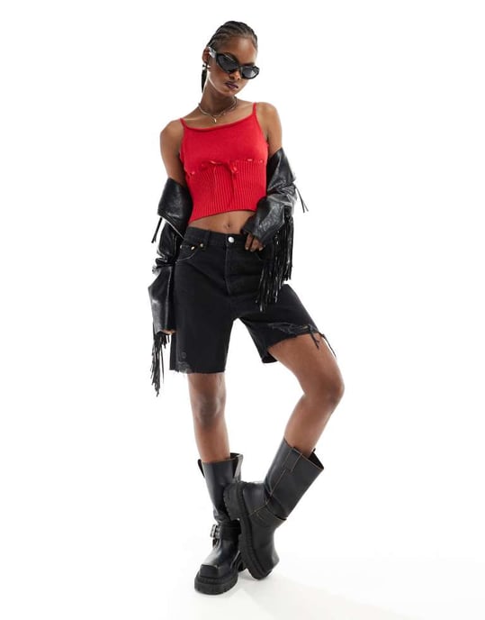 COLLUSION stickad linne i röd - Image 4