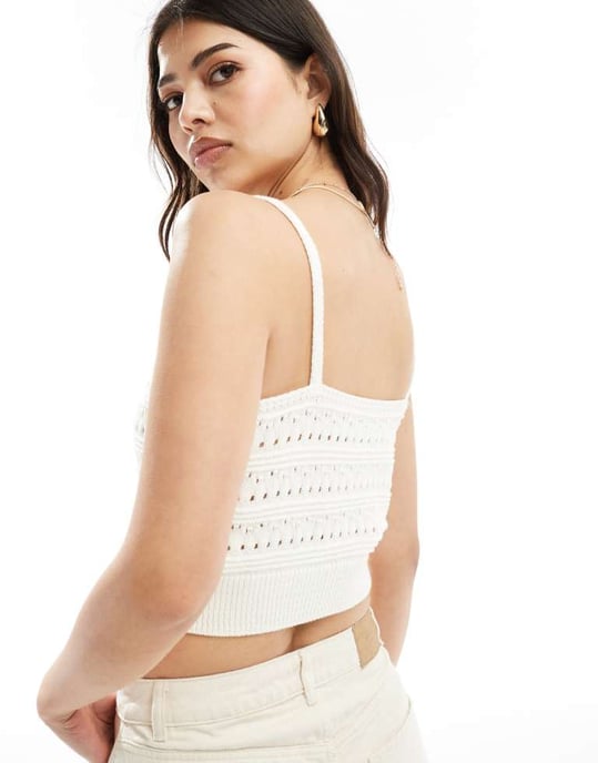 ASOS DESIGN stickad linne-top i punktstickning i kräm. - Image 3