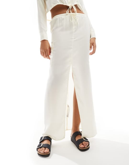 ASOS DESIGN utility co-ord maxikjol i krämfärg - Image 2