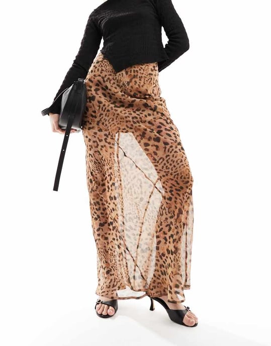 ASOS DESIGN genomskinlig maxi kjol i leopardmönster - Image 4