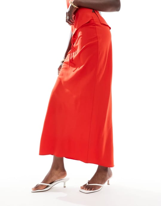 ASOS DESIGN midja band maxi kjol set i röd - Image 3