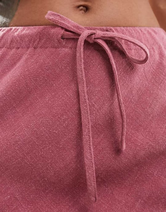 ASOS DESIGN linne-look midja knyt bias maxi kjol i rosa - Image 2