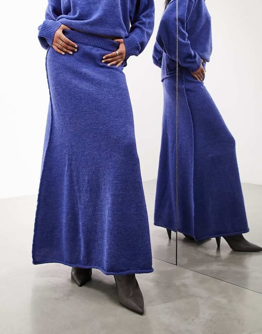 ASOS EDITION A-linje stickad maxikjol i petrolblå - Image 2