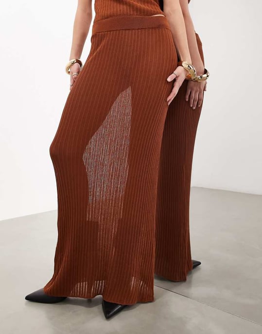 ASOS EDITION finstickad genomskinlig maxikjol set i rost - Image 3