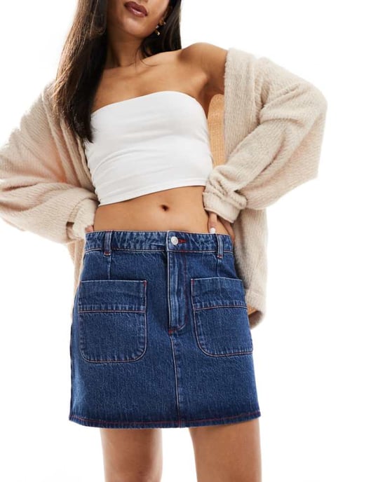 ASOS DESIGN denimfickkjol i mellanblått - Image 1