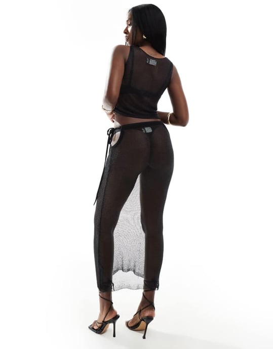 ASOS DESIGN stickad metallisk midaxi kjol co-ord i svart - Image 3