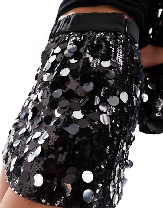 ASOS DESIGN Petite disco paljett skräddarsydd minikjol set i svart - SILVER - Image 2