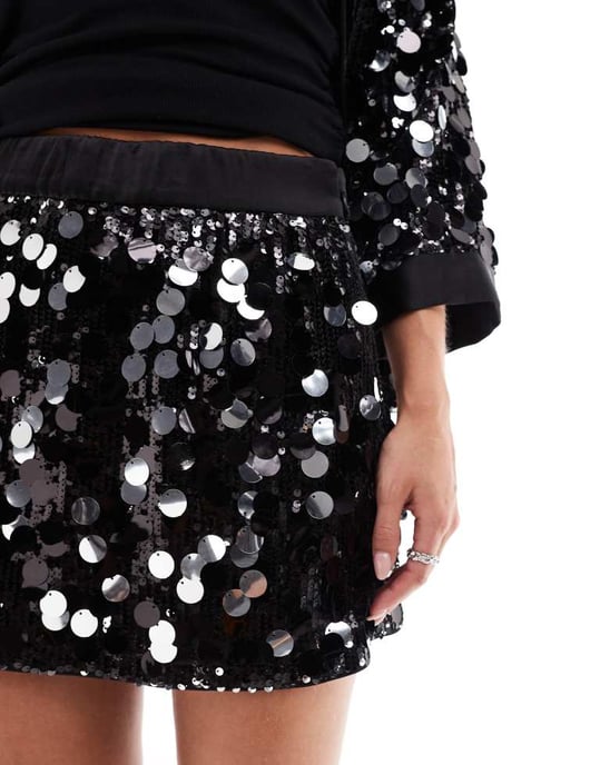 ASOS DESIGN Petite disco paljett skräddarsydd minikjol set i svart - SILVER - Image 4