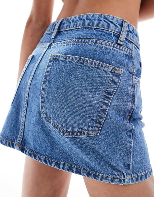 ASOS DESIGN denim skirt i mellanhav blå co-ord - Image 3