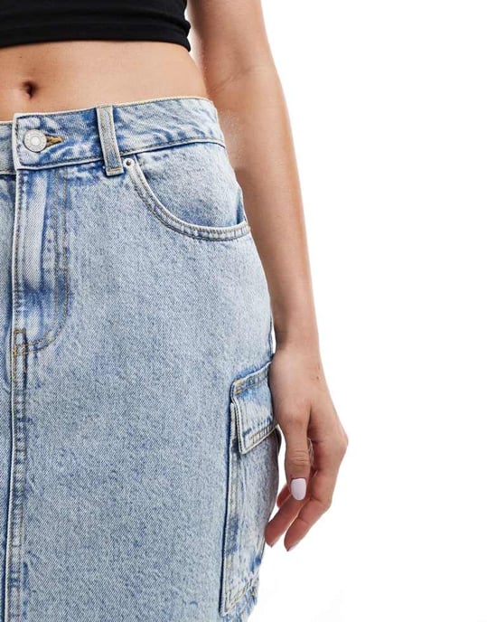 JJXX mini denim cargo kjol i ljus tvättning - Image 4