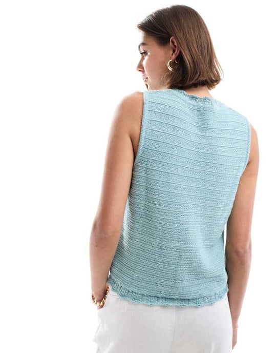 ASOS DESIGN stickad väst med sömdetaljer i blått - Image 4