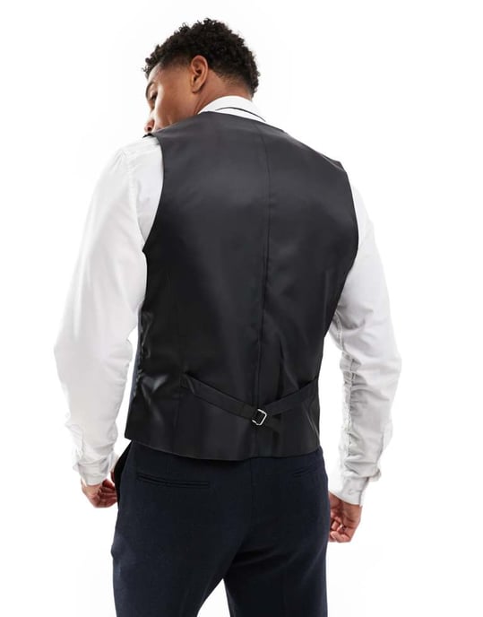 ASOS DESIGN slim ullblandning väst i marin twill - Image 2