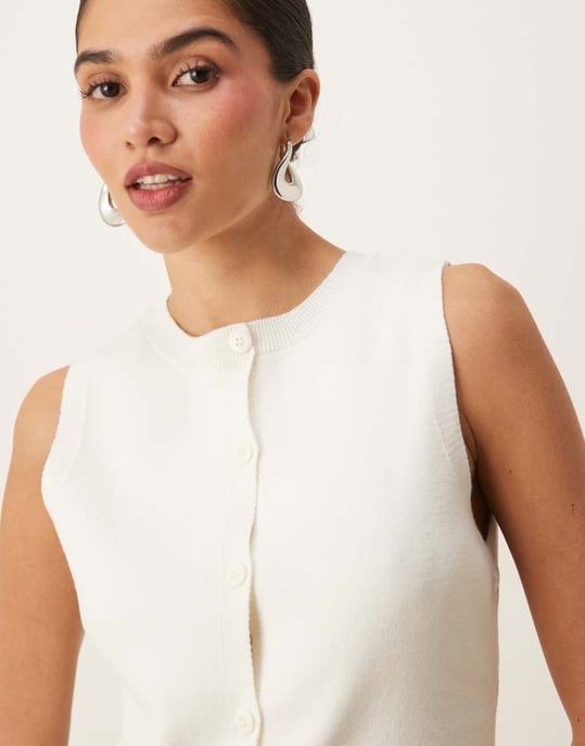 ASOS DESIGN stickad strukturerad rundhalsad väst med framklippt i vitt - Image 4