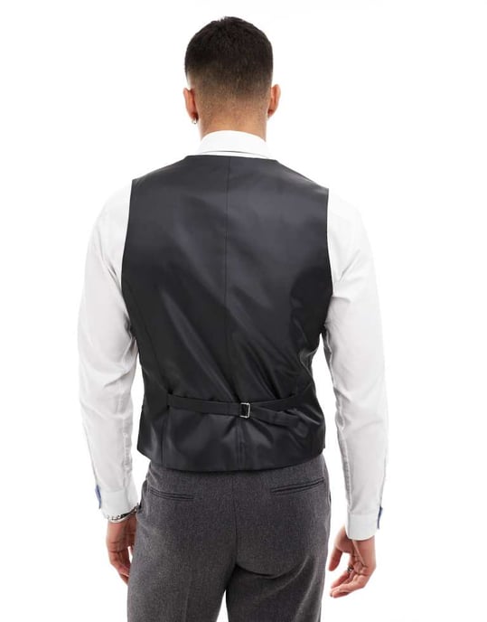 ASOS DESIGN smal passform ullblandning väst i kolgrå korgväv - Image 3