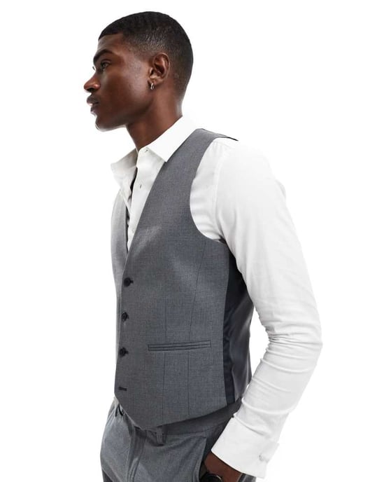 ASOS DESIGN skinny fit kostymväst i ull i kolgrå - Image 2