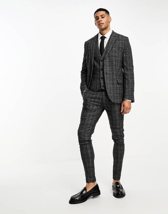 ASOS DESIGN super skinny ullblandning väst i grå texturering rutigt - Image 4