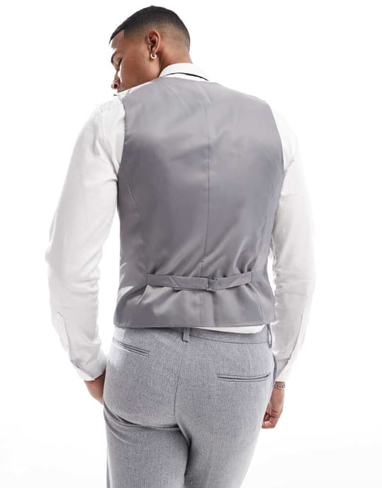 ASOS DESIGN slim fit ullmix västar i blå korgväv - Image 2