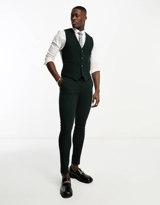 ASOS DESIGN super skinny woolmix väst i herrflätad i mörkgrön - Image 4