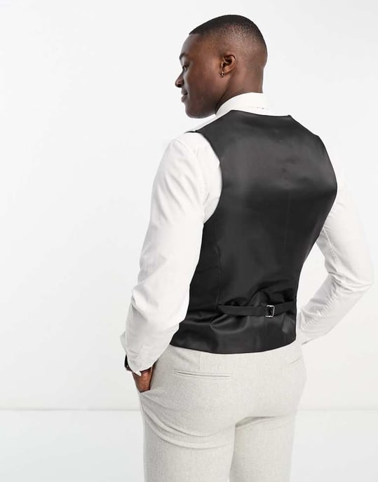 ASOS DESIGN smal ullmix kostymväst i herringbone i grått - Image 4