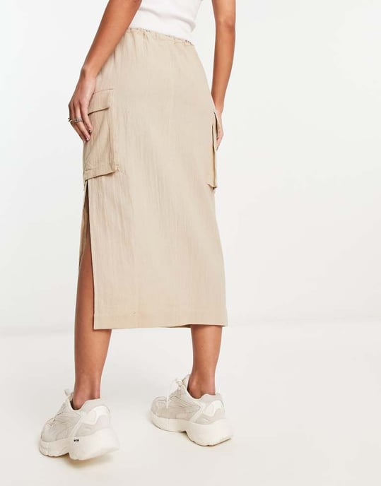ASOS DESIGN cargo midi kjol i sand - Image 4
