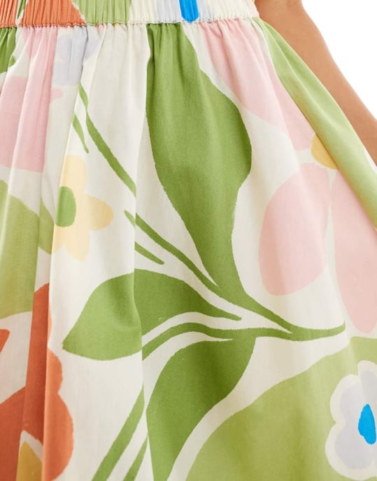 ASOS DESIGN bomulls midi kjol i ljus abstrakt blommönster koord - Image 2