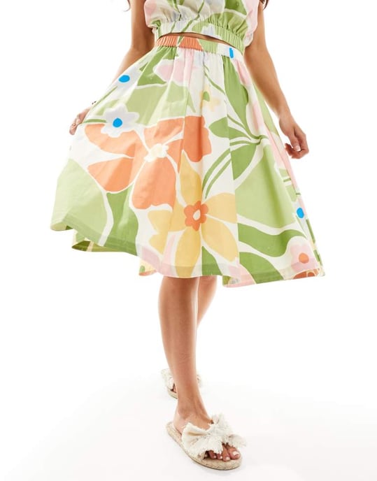 ASOS DESIGN bomulls midi kjol i ljus abstrakt blommönster koord - Image 4