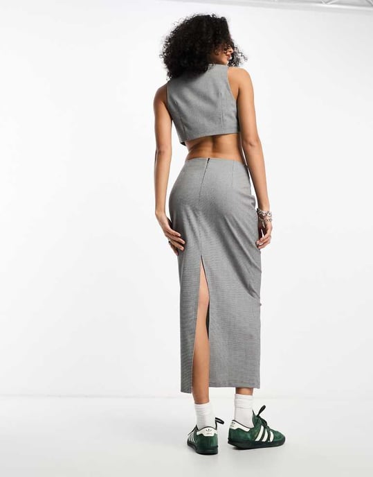 ASOS DESIGN koordinerad blyertsmidkjol i grå mono-rutigt - Image 2