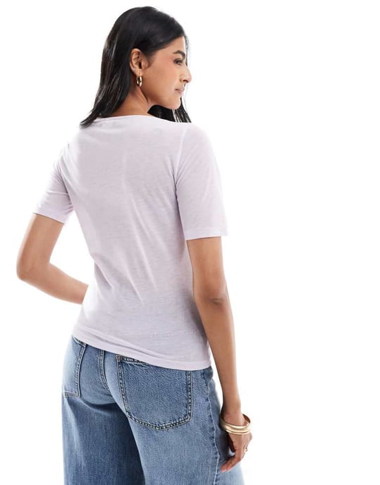 Abercrombie & Fitch sheer jersey t-shirt in lavender with slash neck - Image 4