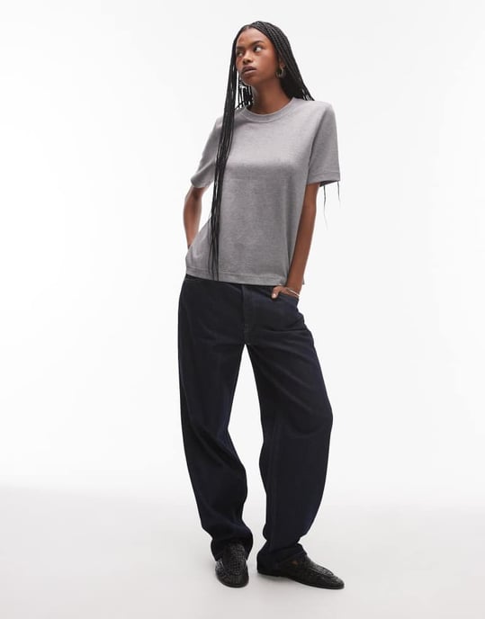 ARKET heavyweight jersey t-shirt in grey melange - Image 3