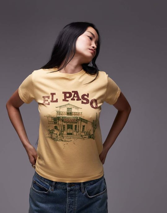 Topshop graphic El Paso boxy tee in light mustard - Image 1