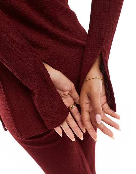 ONLY side split textured top co-ord in burgundy - Image 3