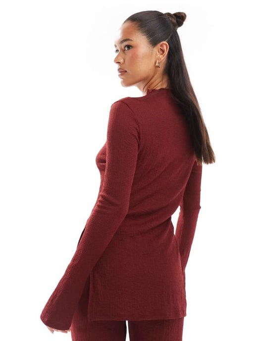 ONLY side split textured top co-ord in burgundy - Image 4