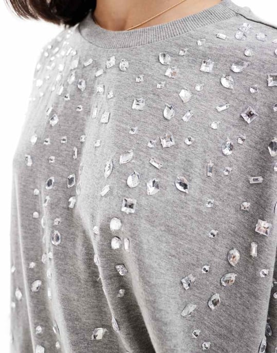 ASOS DESIGN crystal embellished oversized t-shirt in grey - Image 4