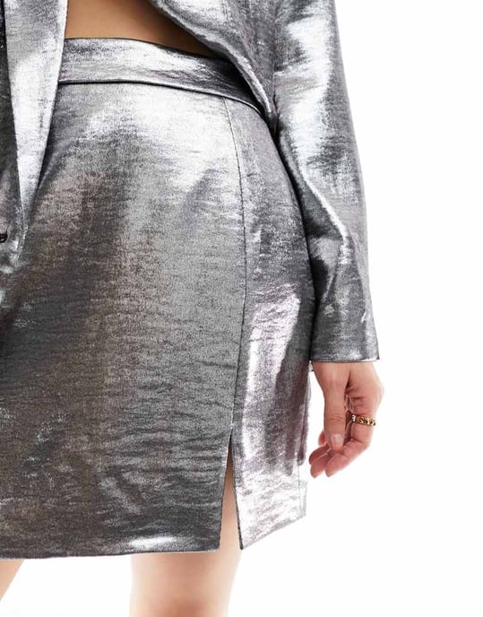 ASOS DESIGN koord mini kjol i silver - Image 4