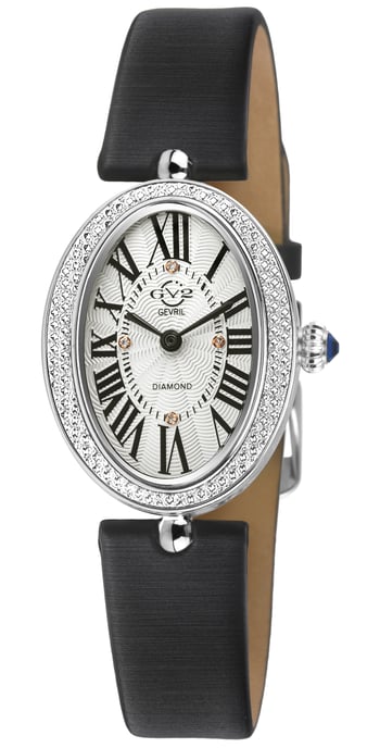 GV2 Piazza Navona Women's Swiss Quartz Diamond Silver/White Dial, Black Handmade Italian Leather Watch - Image 1