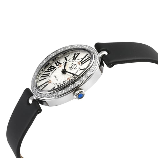GV2 Piazza Navona Women's Swiss Quartz Diamond Silver/White Dial, Black Handmade Italian Leather Watch - Image 3