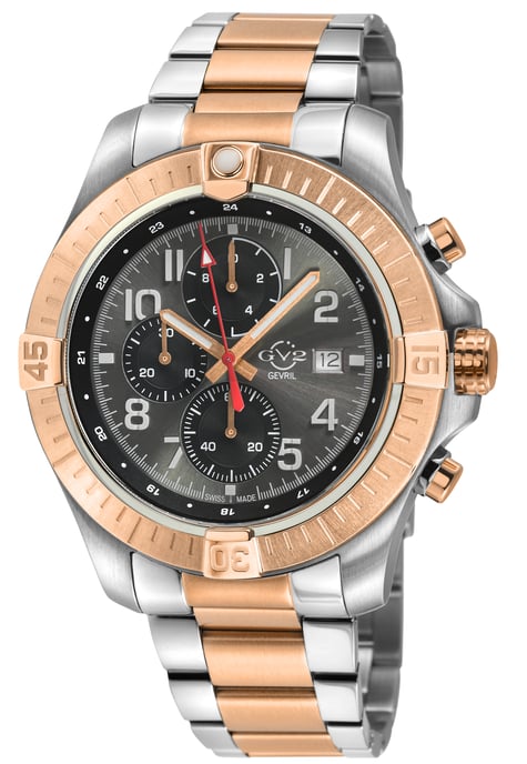 GV2 Men's T38 Swiss Quartz Chrono Enamel Gray Dial with White print 3 Black sub dial 316L IPRG Stainless Steel Bracelet Watch - Image 1