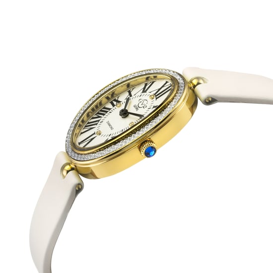 GV2 Piazza Navona Swiss Quartz Slim Movement 1062  Silver/White Dial, Ivory White Handmade Italian Leather Silk Watch - Image 3