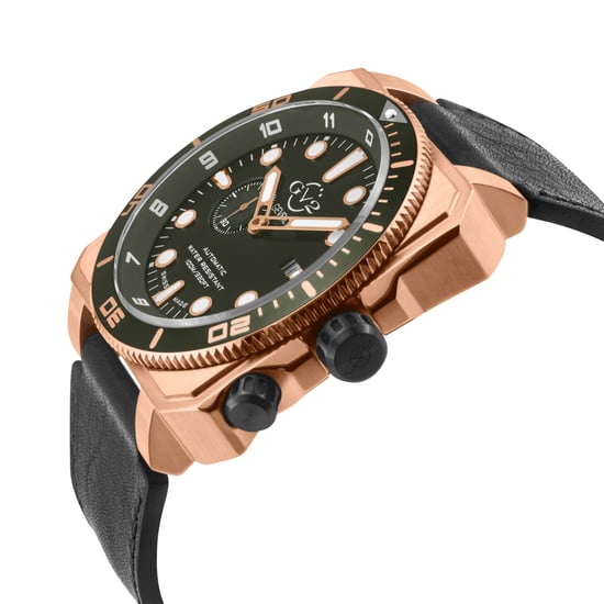 GV2 Men's XO Submarine Swiss Automatic Movement SA100 Green Dial, Black Handmade Italian Leather Watch - Image 3